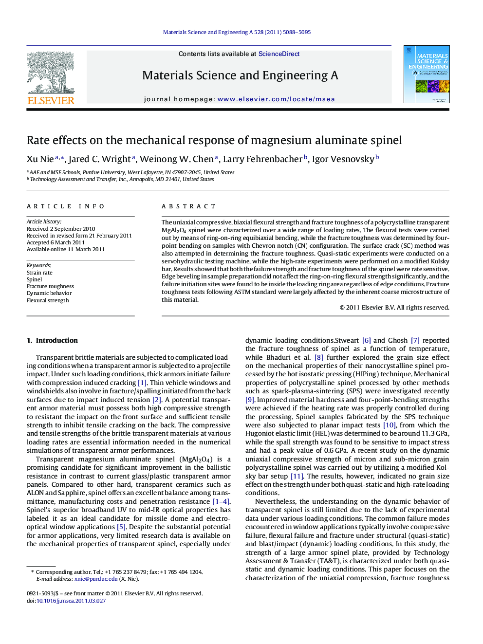 Rate effects on the mechanical response of magnesium aluminate spinel