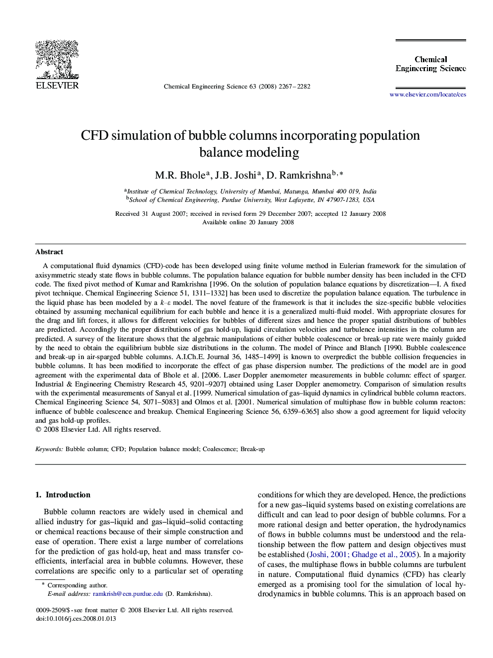 CFD simulation of bubble columns incorporating population balance modeling