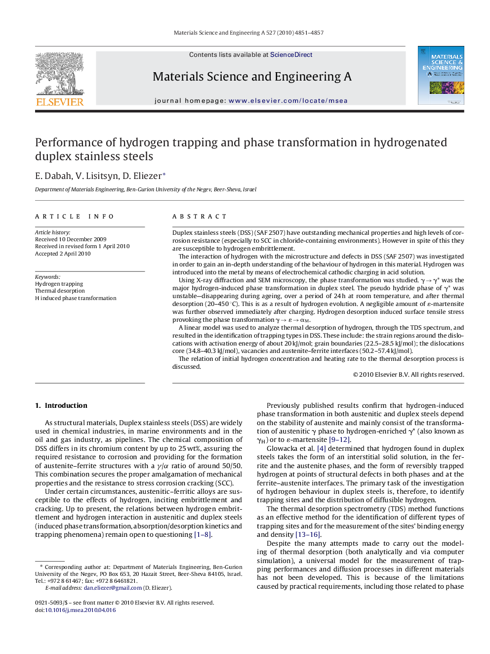 Performance of hydrogen trapping and phase transformation in hydrogenated duplex stainless steels