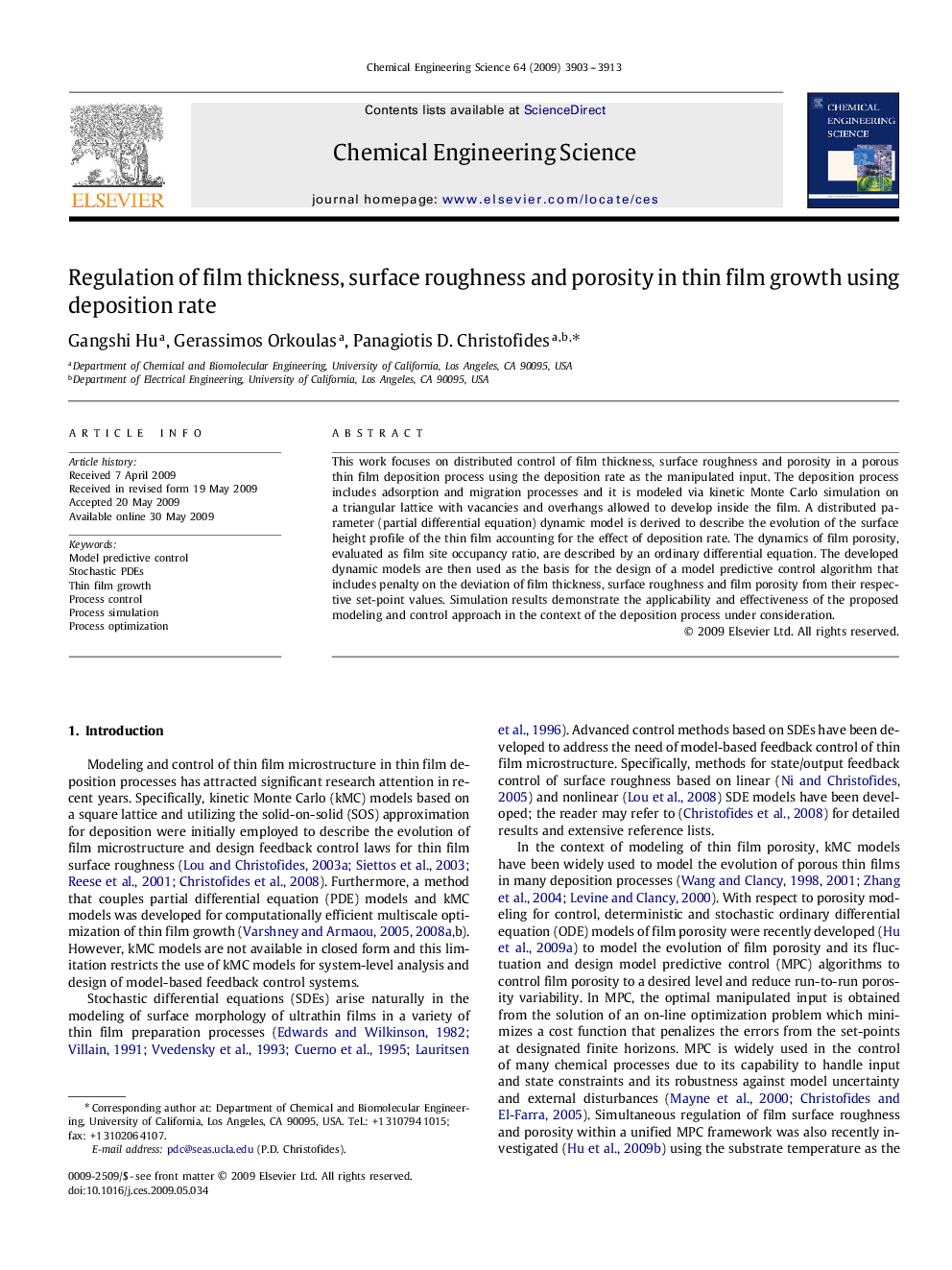 Regulation of film thickness, surface roughness and porosity in thin film growth using deposition rate