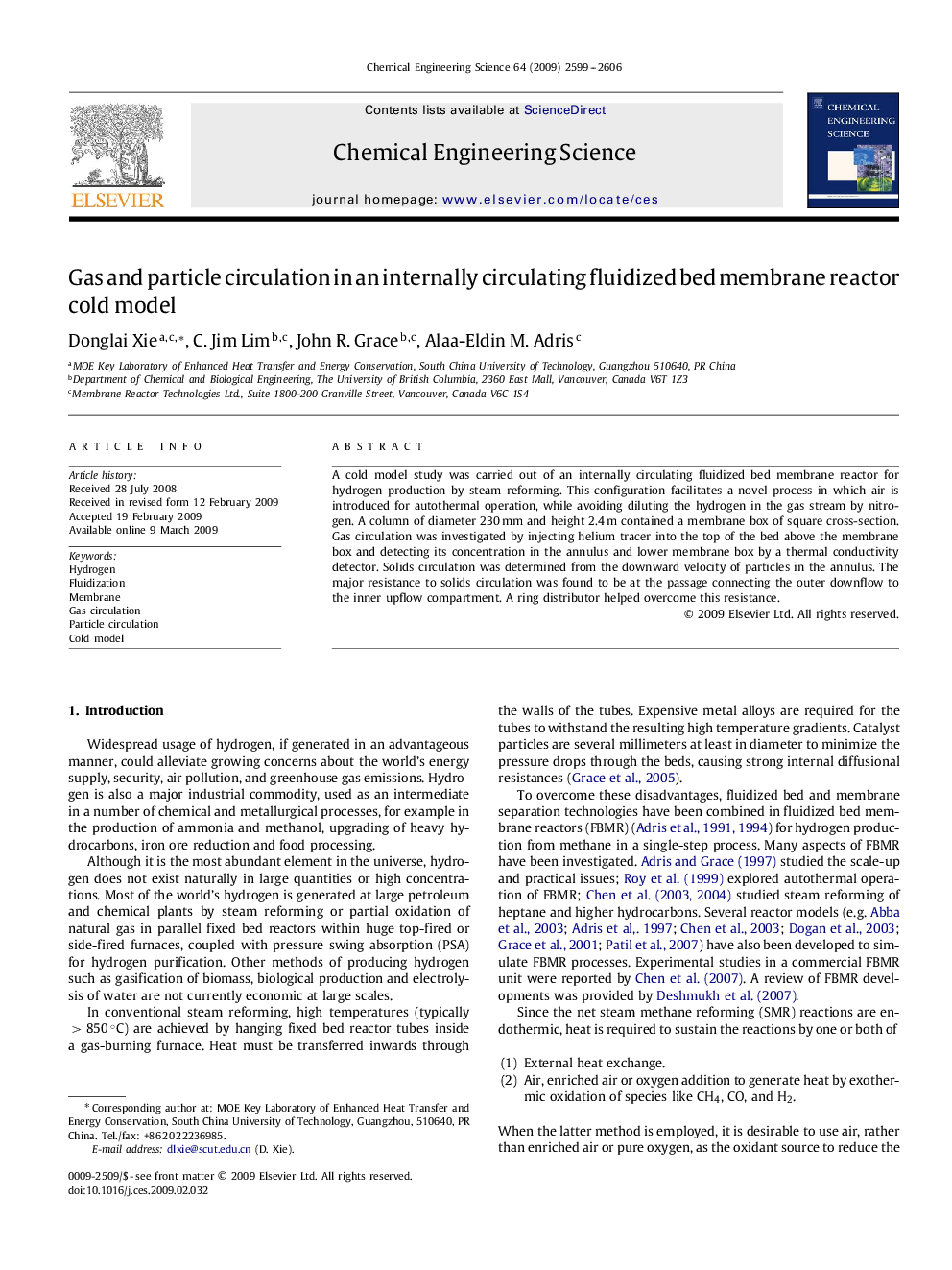 Gas and particle circulation in an internally circulating fluidized bed membrane reactor cold model