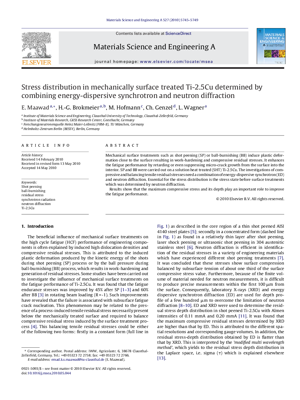 Stress distribution in mechanically surface treated Ti-2.5Cu determined by combining energy-dispersive synchrotron and neutron diffraction