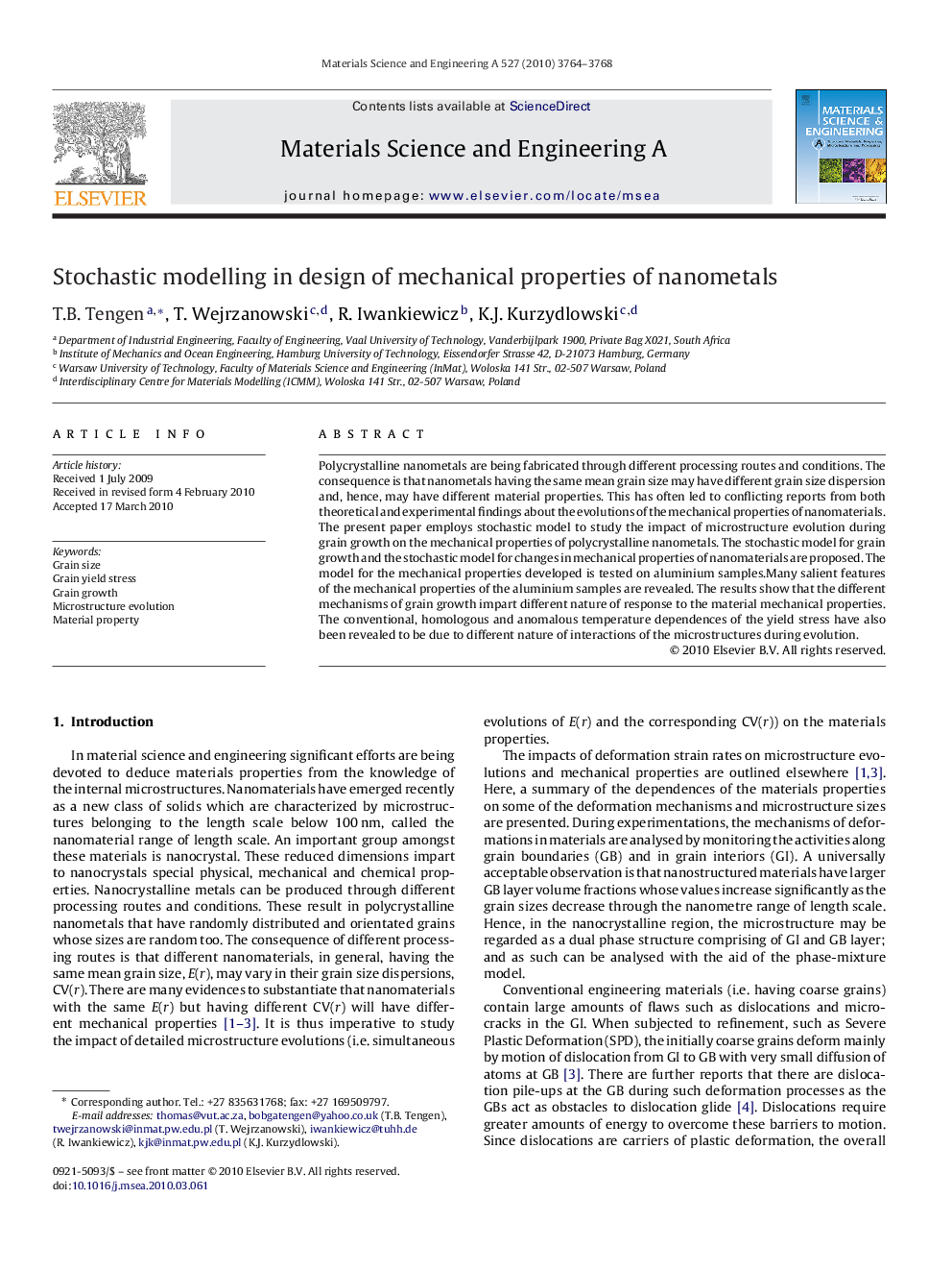 Stochastic modelling in design of mechanical properties of nanometals