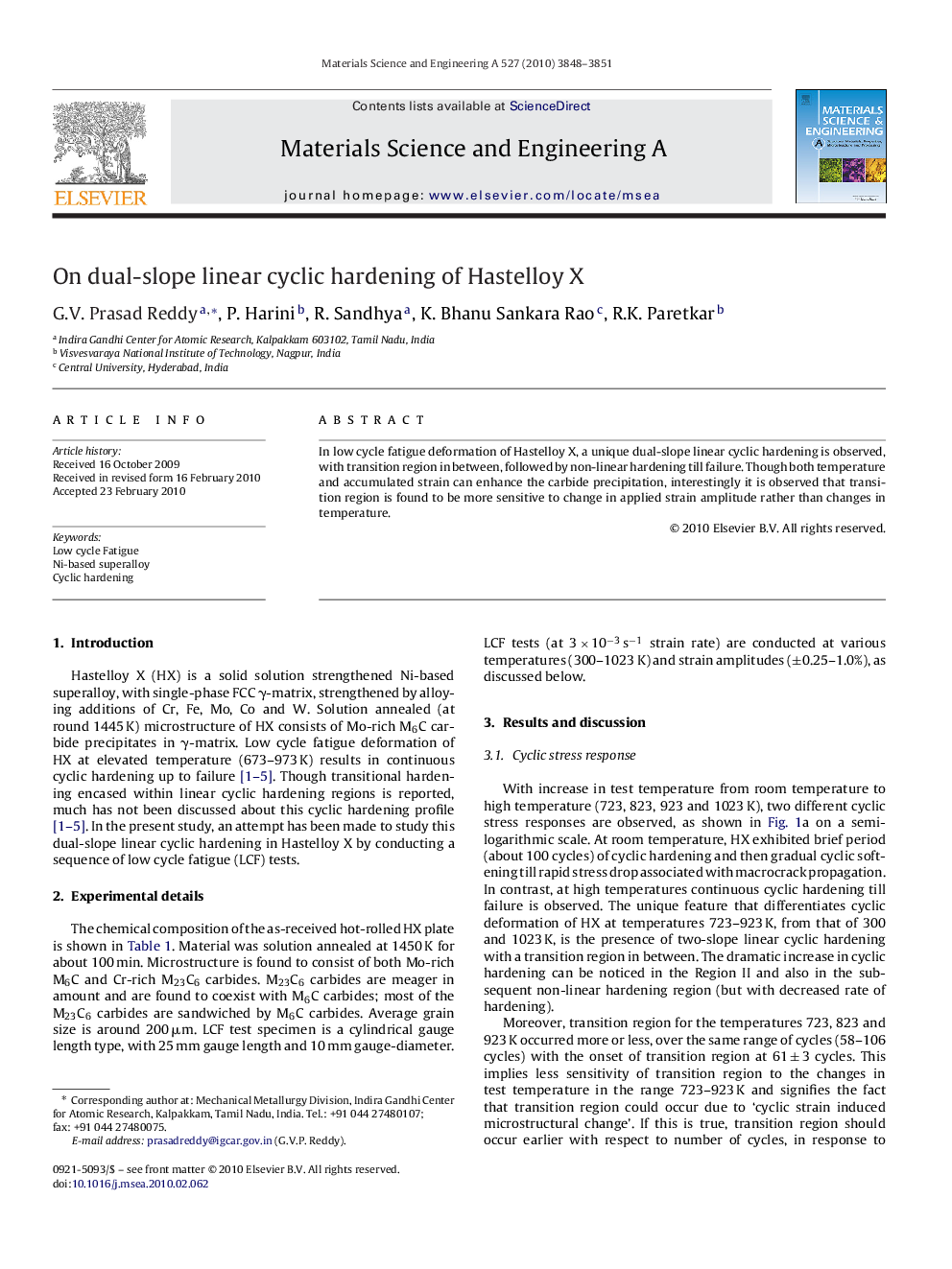 On dual-slope linear cyclic hardening of Hastelloy X