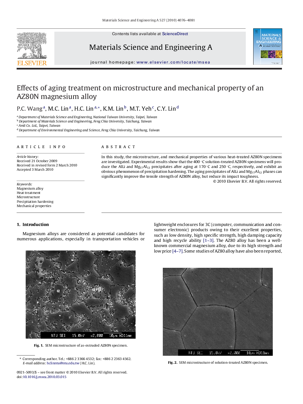 Effects of aging treatment on microstructure and mechanical property of an AZ80N magnesium alloy