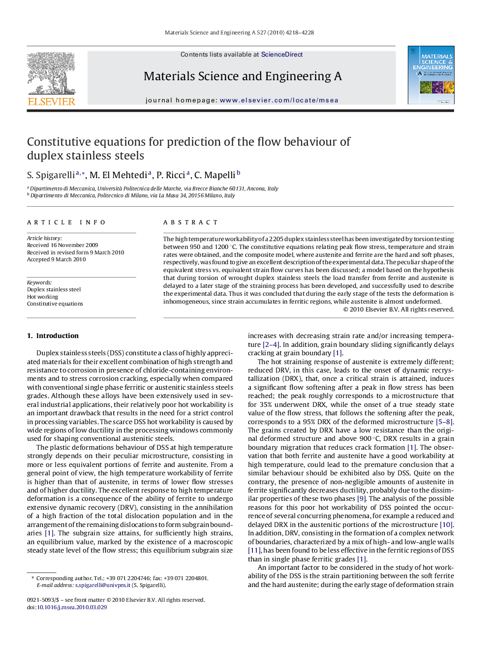 Constitutive equations for prediction of the flow behaviour of duplex stainless steels