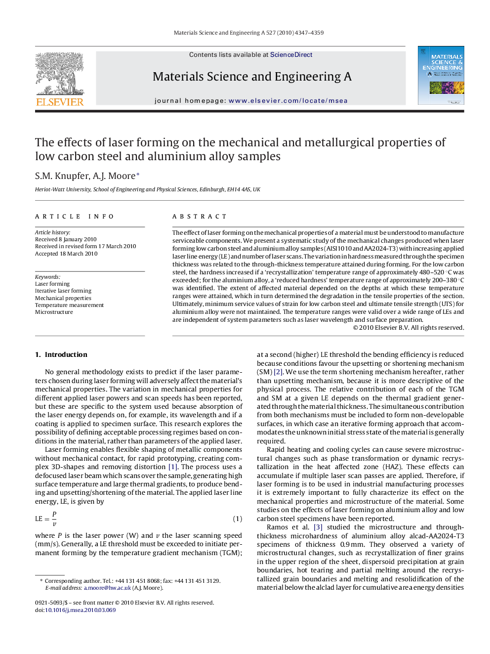 The effects of laser forming on the mechanical and metallurgical properties of low carbon steel and aluminium alloy samples