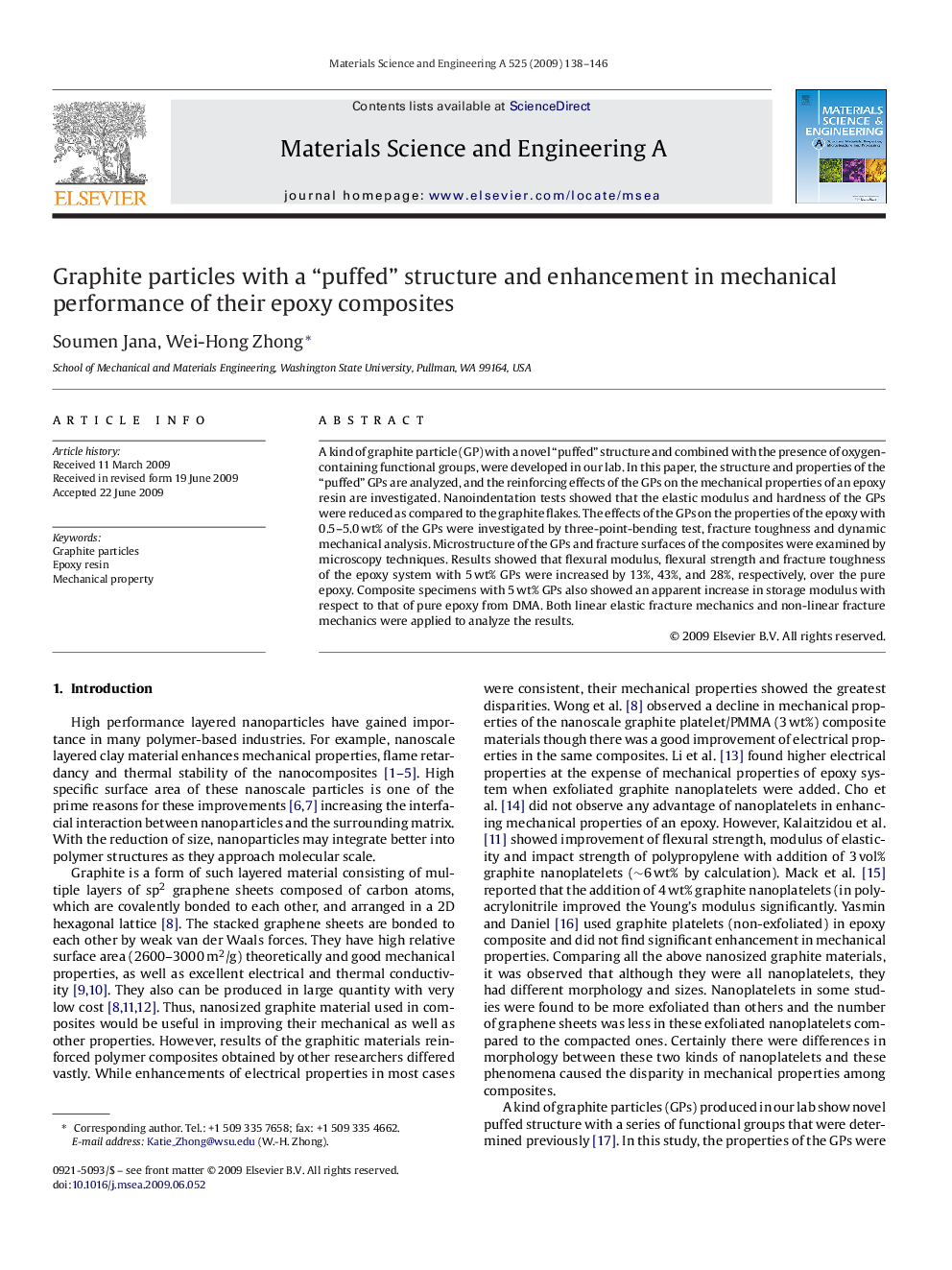 Graphite particles with a “puffed” structure and enhancement in mechanical performance of their epoxy composites