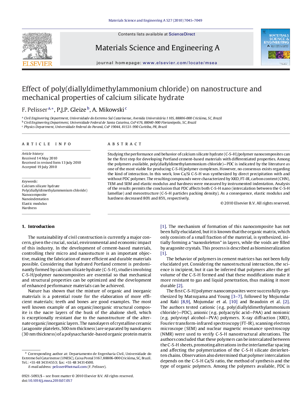 Effect of poly(diallyldimethylammonium chloride) on nanostructure and mechanical properties of calcium silicate hydrate