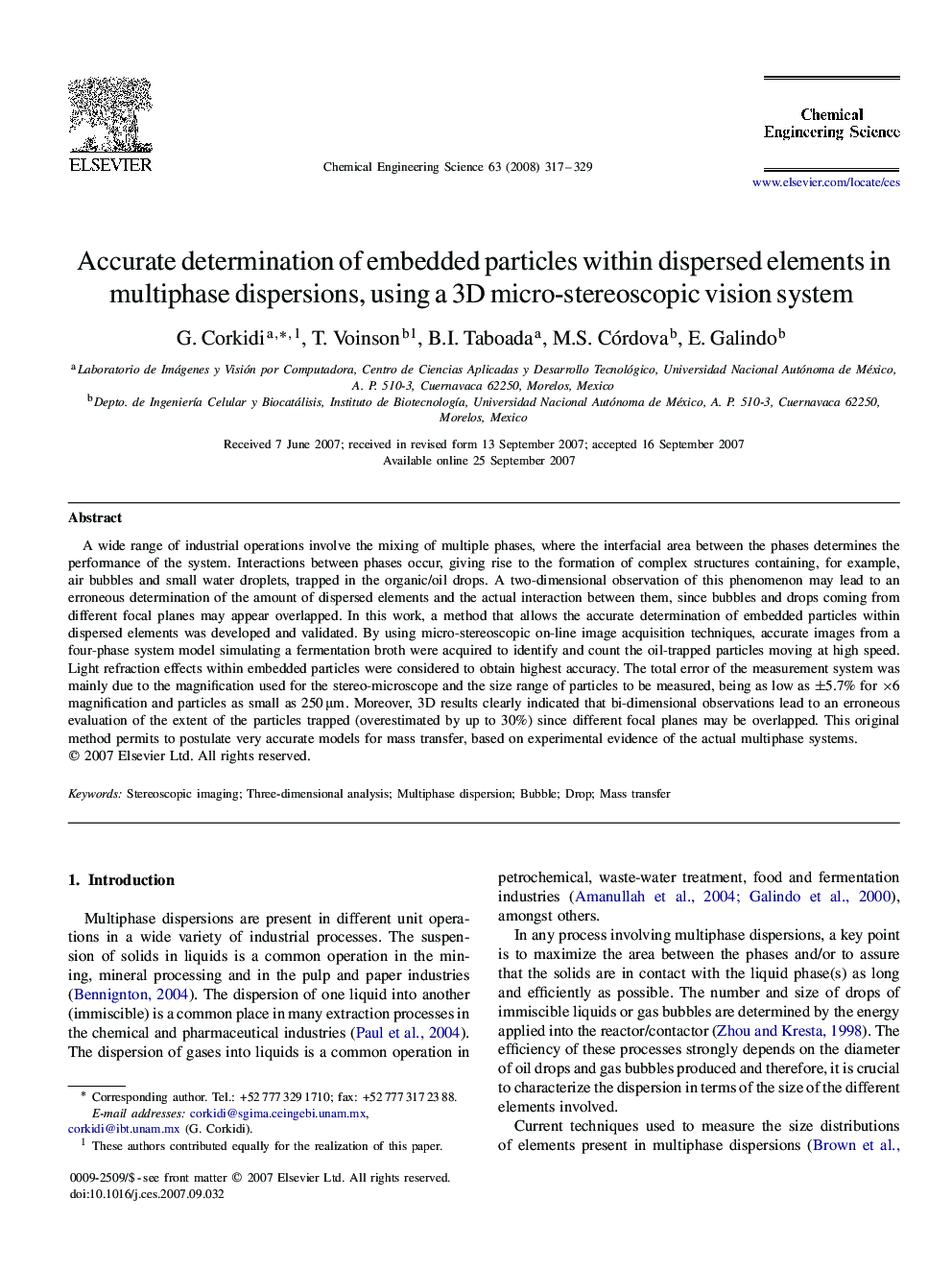 Accurate determination of embedded particles within dispersed elements in multiphase dispersions, using a 3D micro-stereoscopic vision system