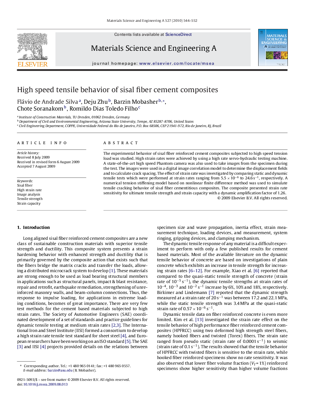 High speed tensile behavior of sisal fiber cement composites