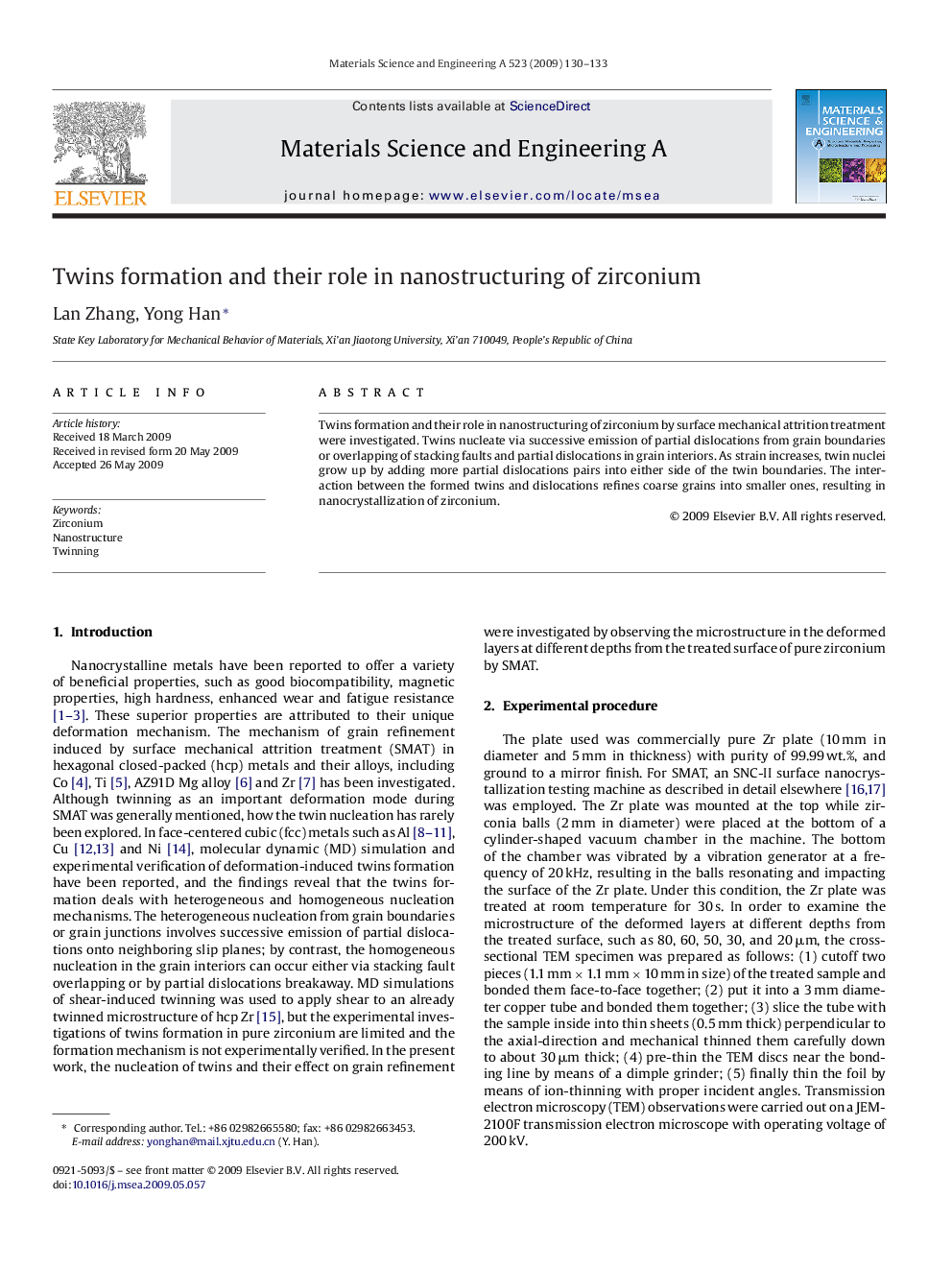 Twins formation and their role in nanostructuring of zirconium