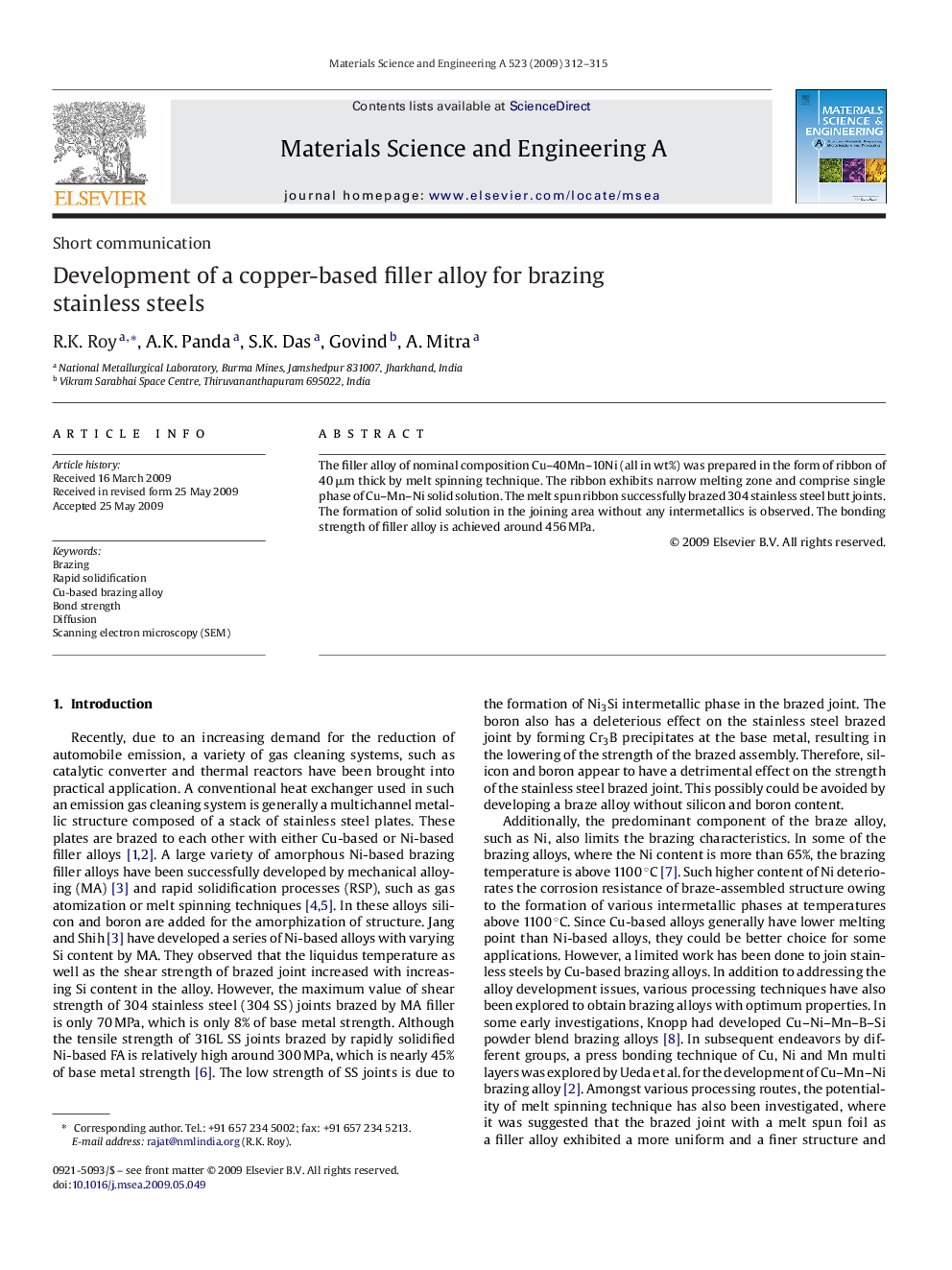 Development of a copper-based filler alloy for brazing stainless steels