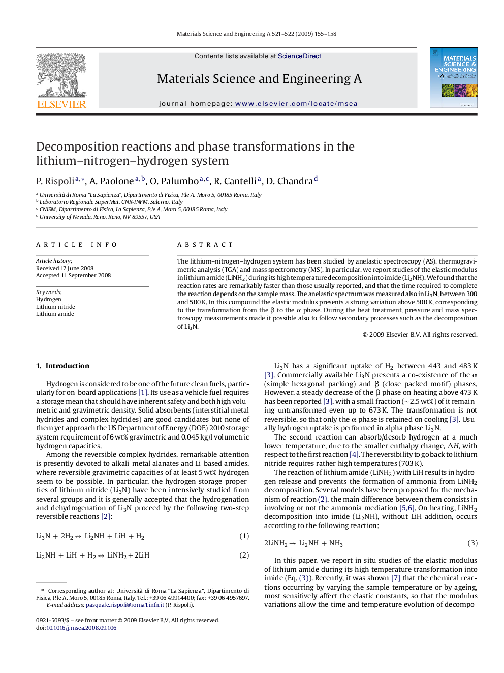 Decomposition reactions and phase transformations in the lithium-nitrogen-hydrogen system