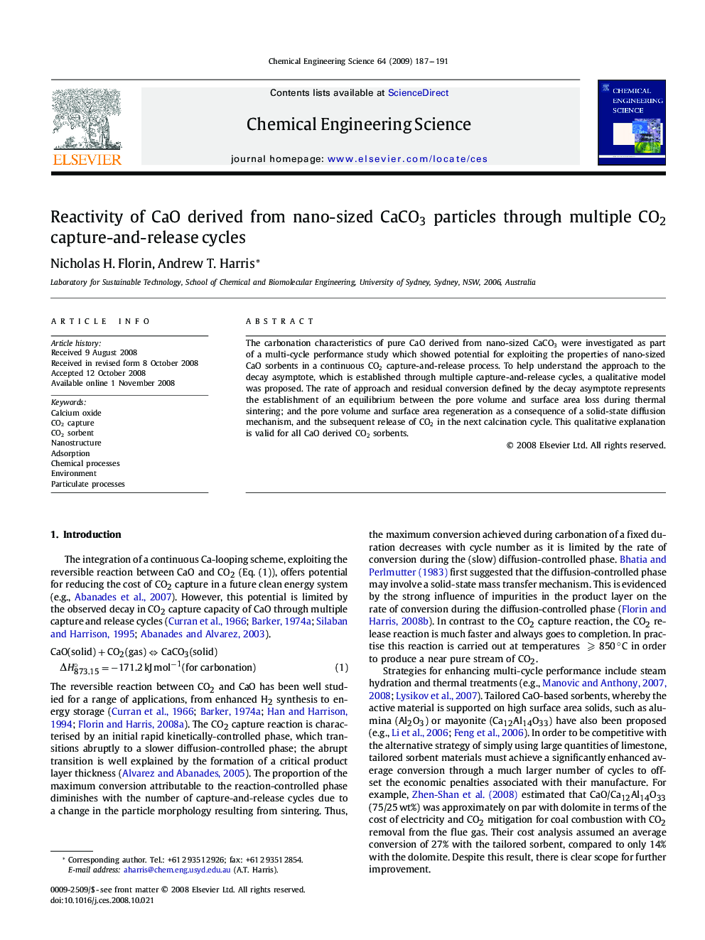 Reactivity of CaO derived from nano-sized CaCO3 particles through multiple CO2 capture-and-release cycles