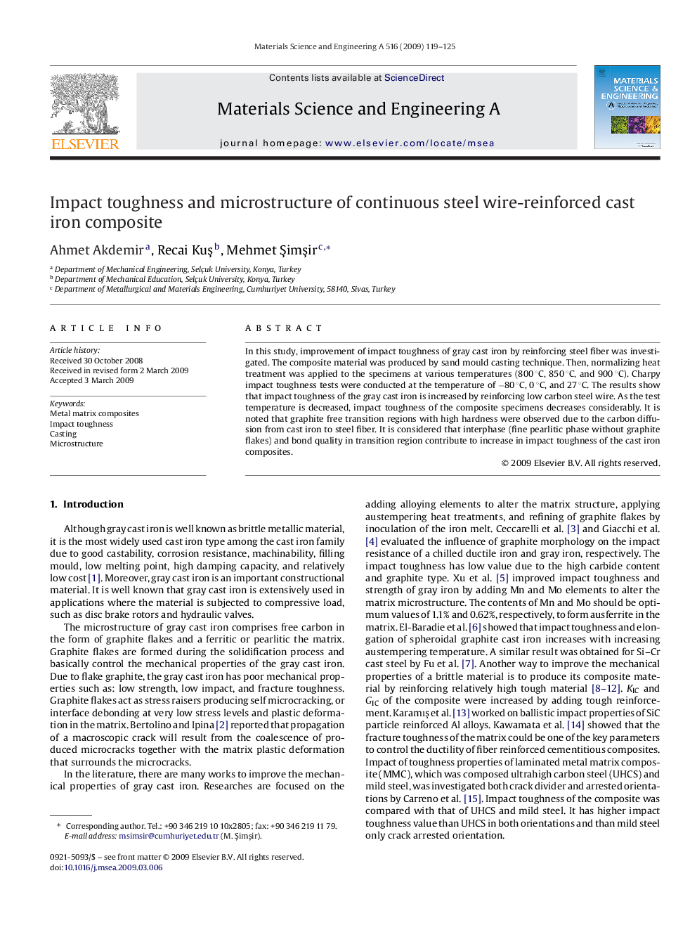 Impact toughness and microstructure of continuous steel wire-reinforced cast iron composite