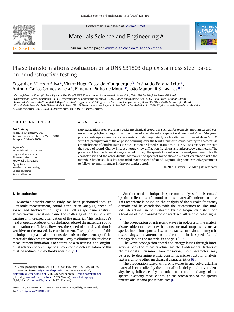 Phase transformations evaluation on a UNS S31803 duplex stainless steel based on nondestructive testing