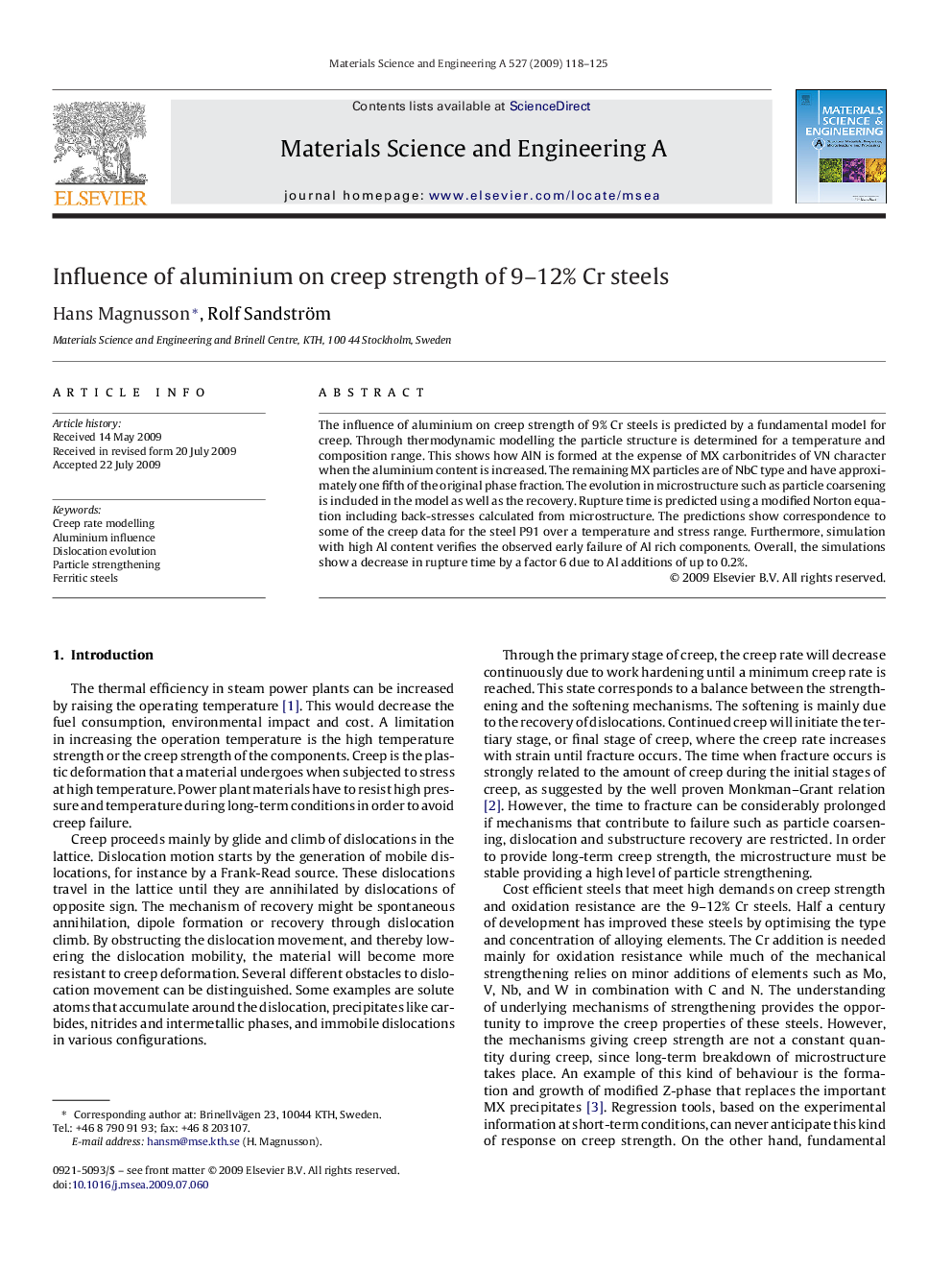 Influence of aluminium on creep strength of 9–12% Cr steels