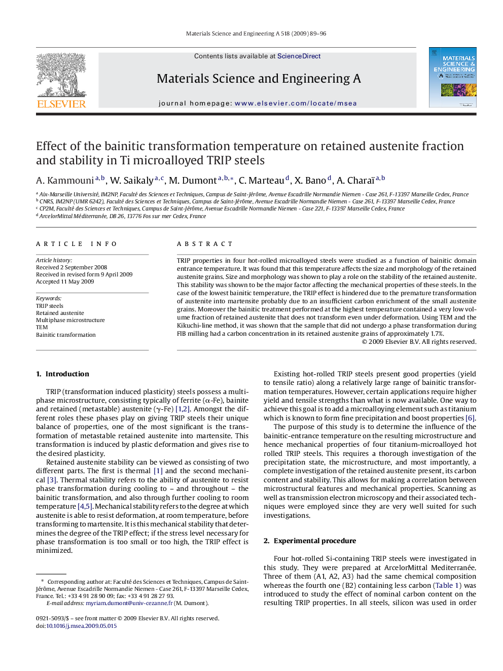 Effect of the bainitic transformation temperature on retained austenite fraction and stability in Ti microalloyed TRIP steels