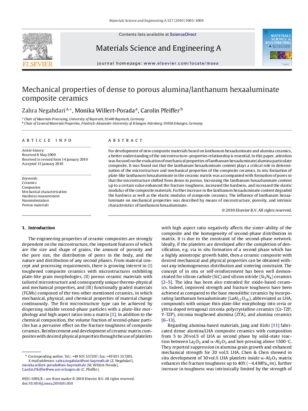 Mechanical properties of dense to porous alumina/lanthanum hexaaluminate composite ceramics