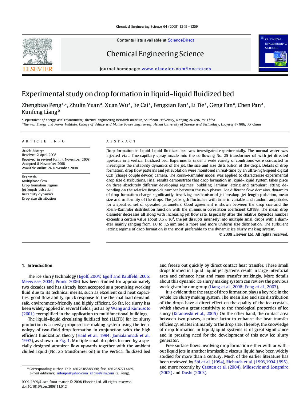 Experimental study on drop formation in liquid–liquid fluidized bed