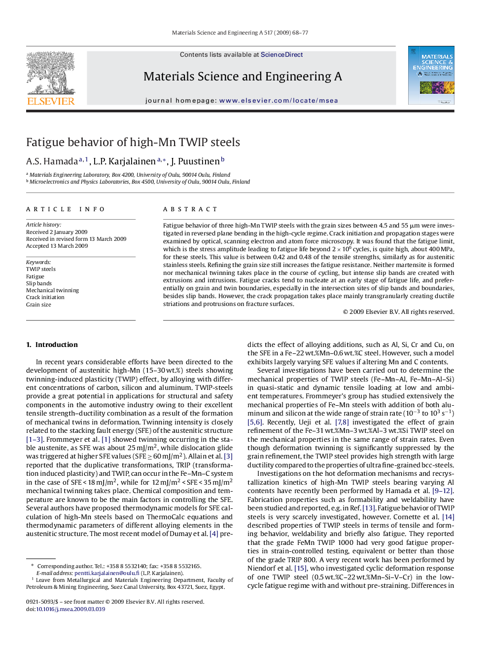 Fatigue behavior of high-Mn TWIP steels