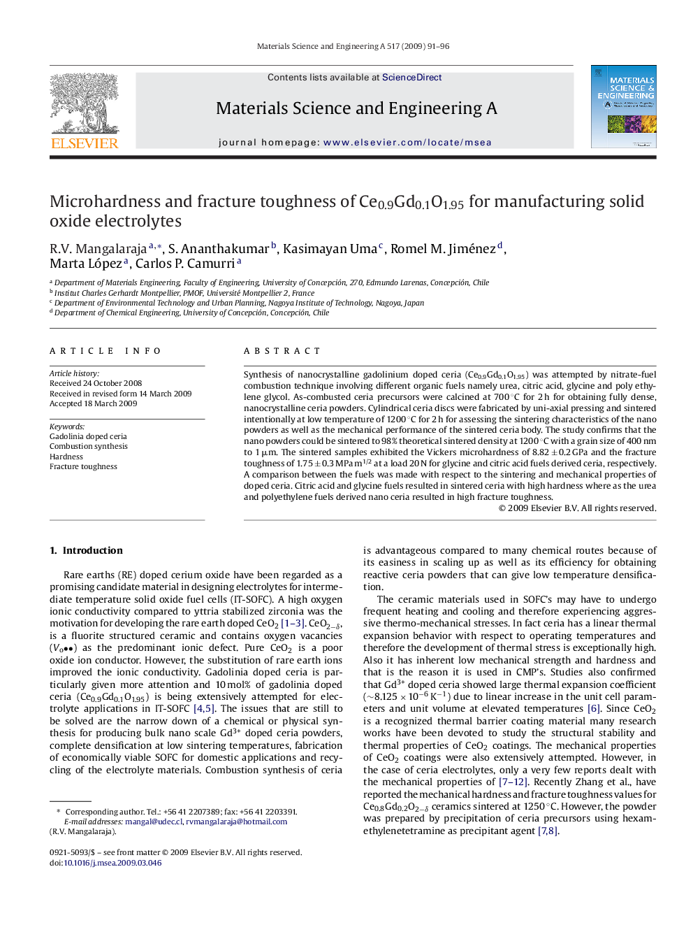 Microhardness and fracture toughness of Ce0.9Gd0.1O1.95 for manufacturing solid oxide electrolytes