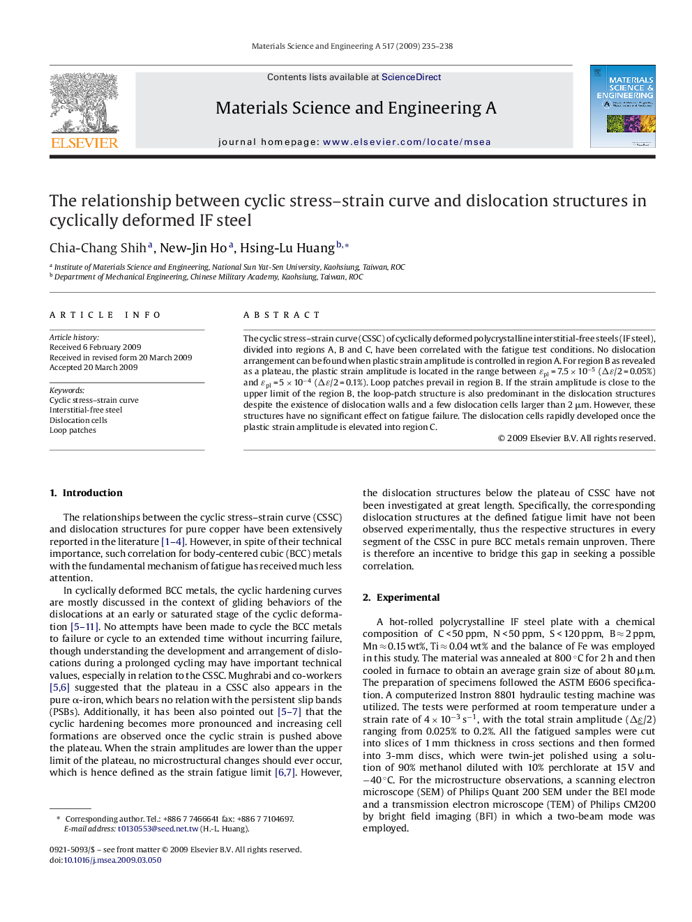 The relationship between cyclic stress-strain curve and dislocation structures in cyclically deformed IF steel