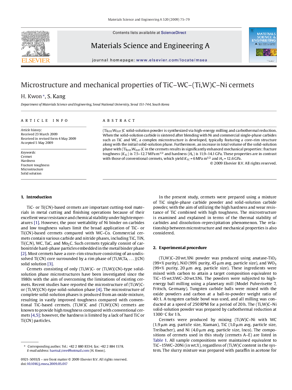 Microstructure and mechanical properties of TiC-WC-(Ti,W)C-Ni cermets