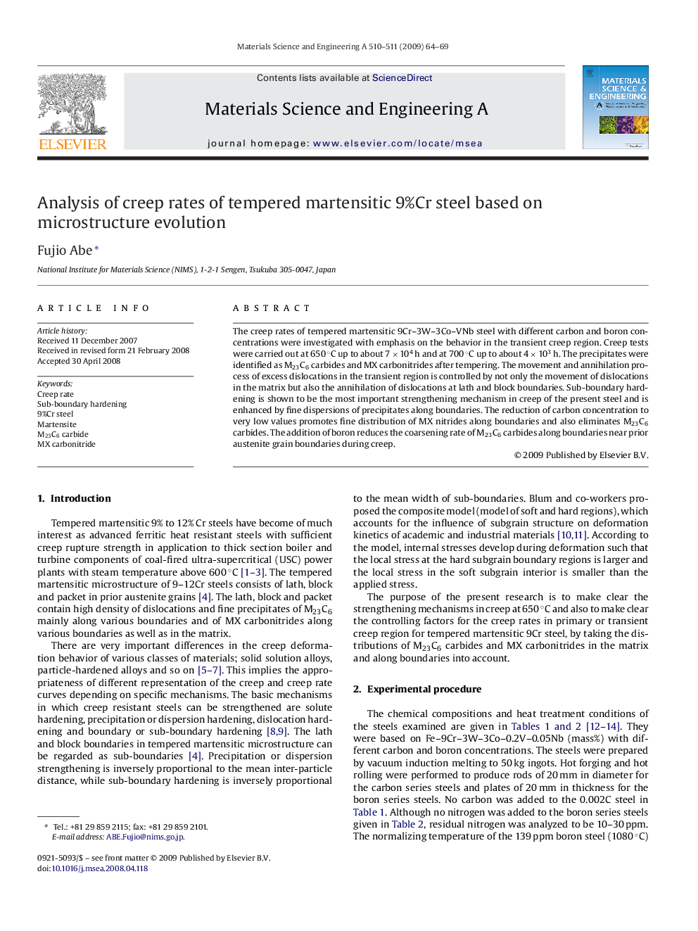 Analysis of creep rates of tempered martensitic 9%Cr steel based on microstructure evolution