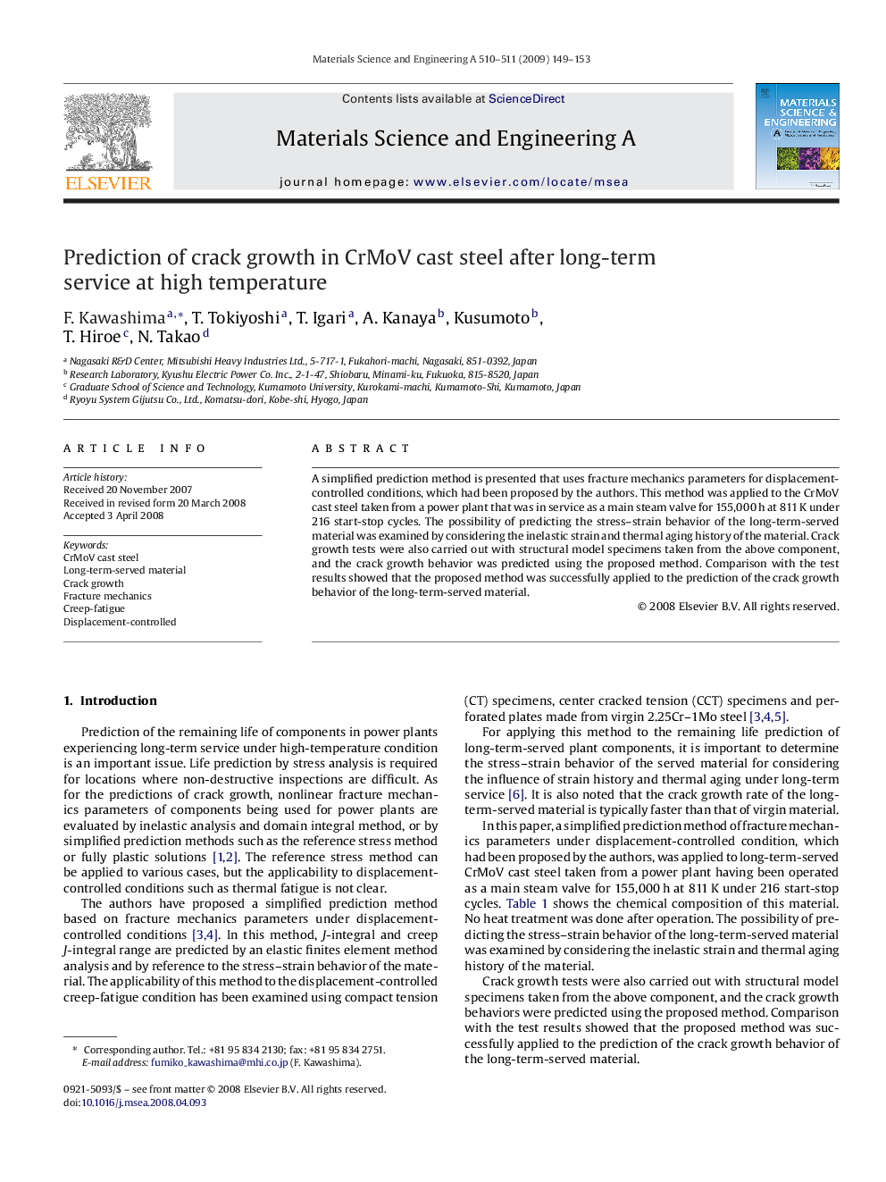 Prediction of crack growth in CrMoV cast steel after long-term service at high temperature