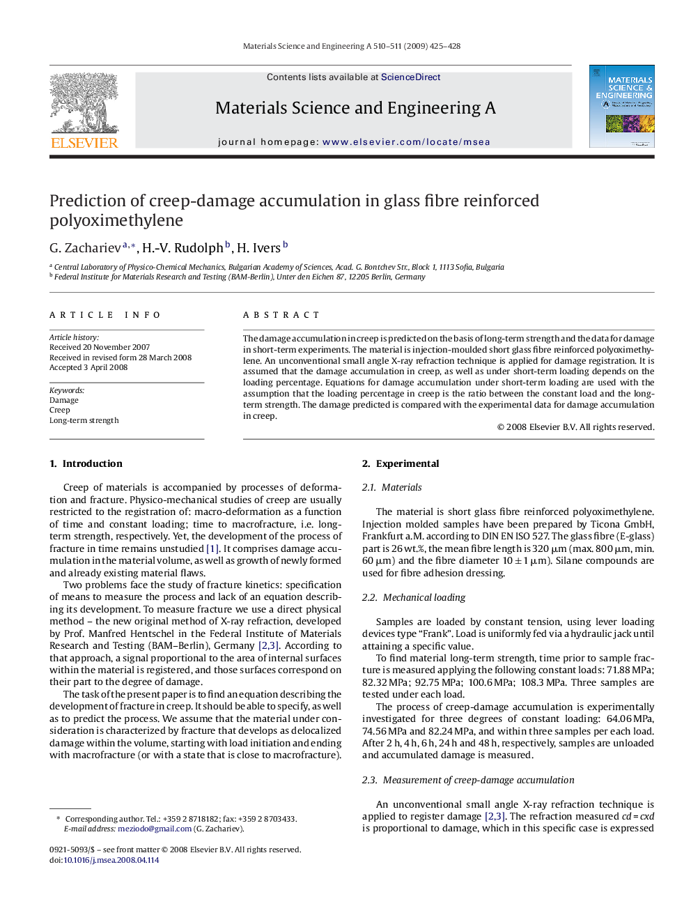 Prediction of creep-damage accumulation in glass fibre reinforced polyoximethylene