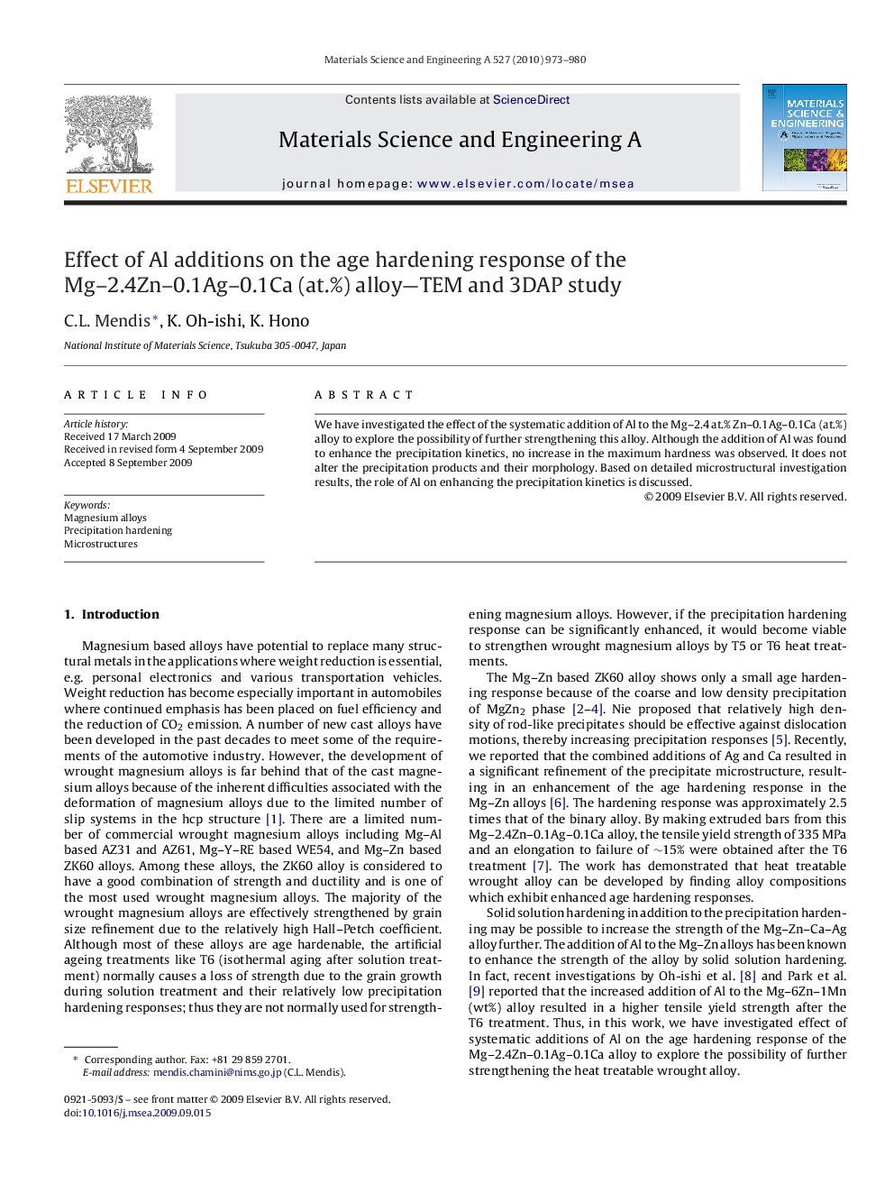 Effect of Al additions on the age hardening response of the Mg–2.4Zn–0.1Ag–0.1Ca (at.%) alloy—TEM and 3DAP study