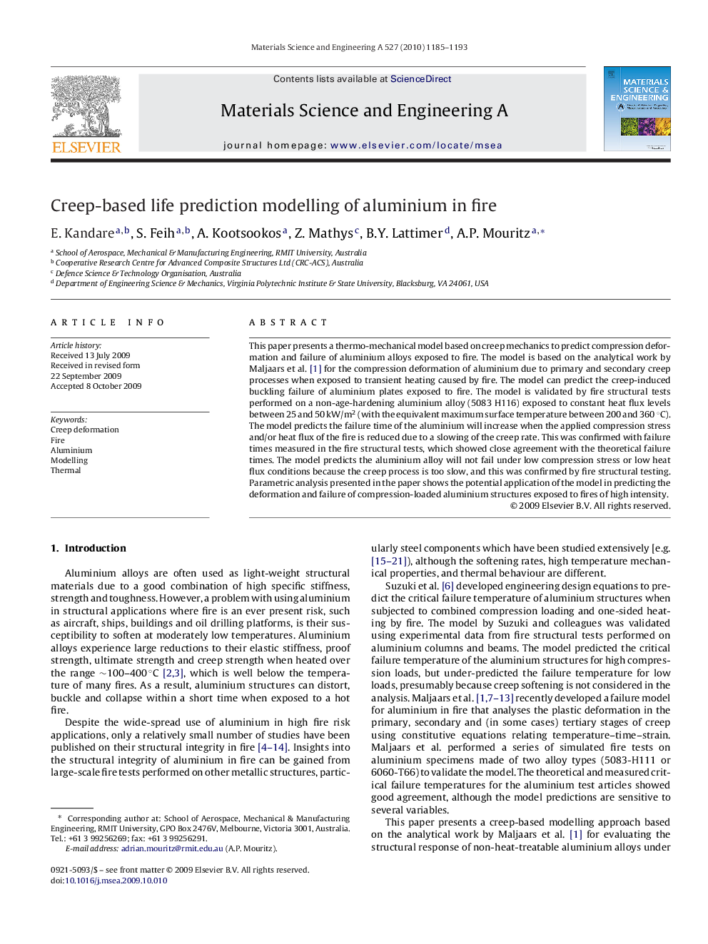 Creep-based life prediction modelling of aluminium in fire