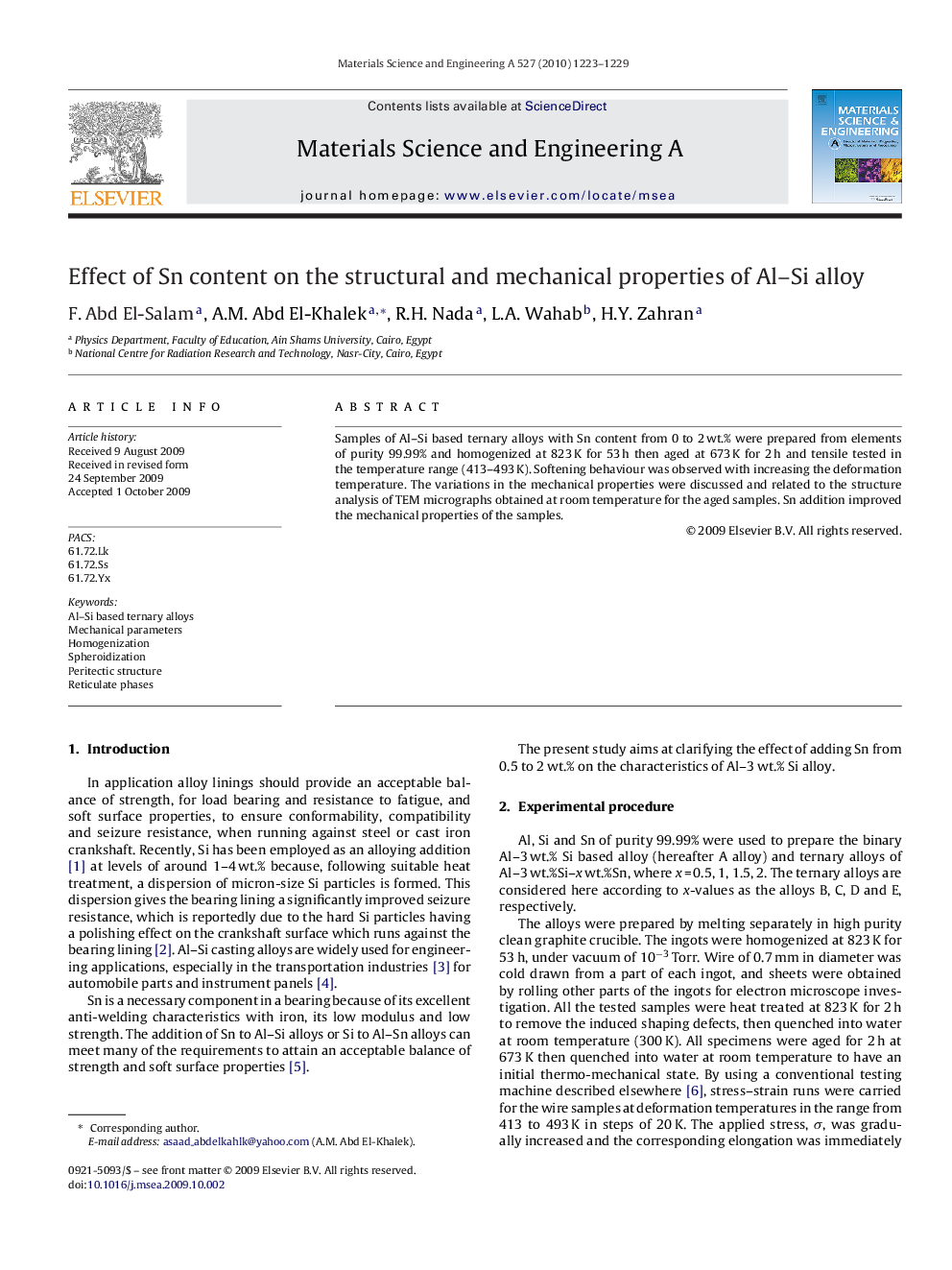 Effect of Sn content on the structural and mechanical properties of Al-Si alloy