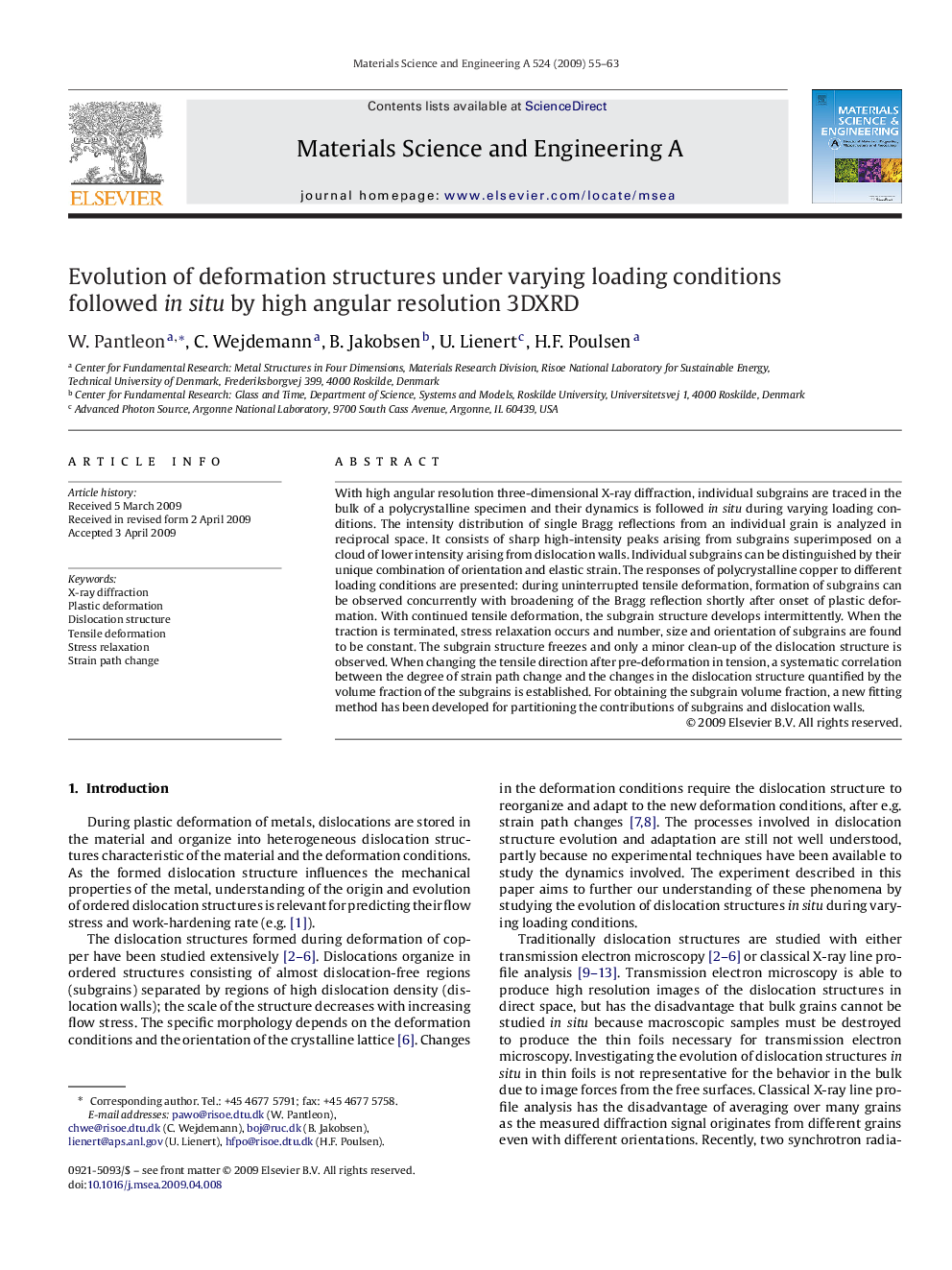 Evolution of deformation structures under varying loading conditions followed in situ by high angular resolution 3DXRD