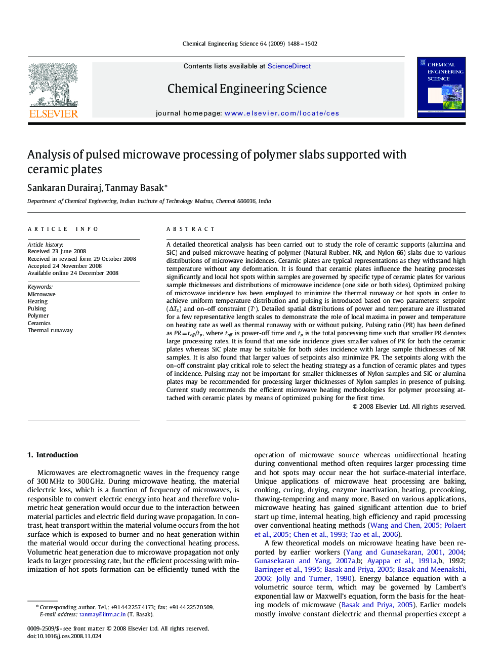 Analysis of pulsed microwave processing of polymer slabs supported with ceramic plates