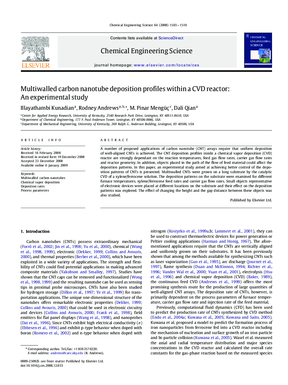 Multiwalled carbon nanotube deposition profiles within a CVD reactor: An experimental study