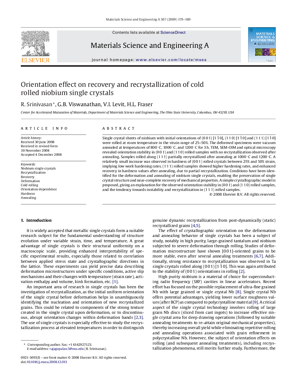 Orientation effect on recovery and recrystallization of cold rolled niobium single crystals