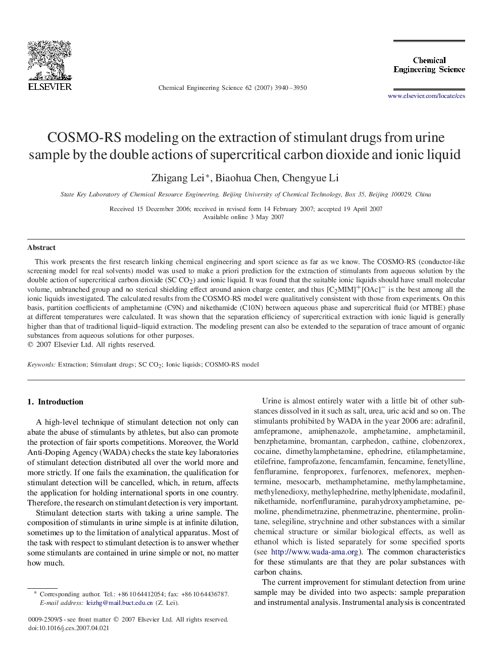 COSMO-RS modeling on the extraction of stimulant drugs from urine sample by the double actions of supercritical carbon dioxide and ionic liquid