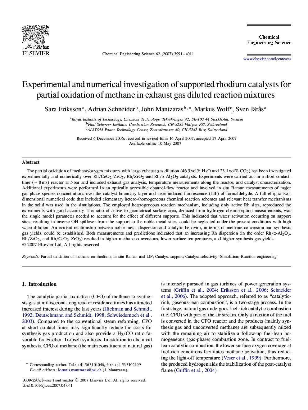 Experimental and numerical investigation of supported rhodium catalysts for partial oxidation of methane in exhaust gas diluted reaction mixtures