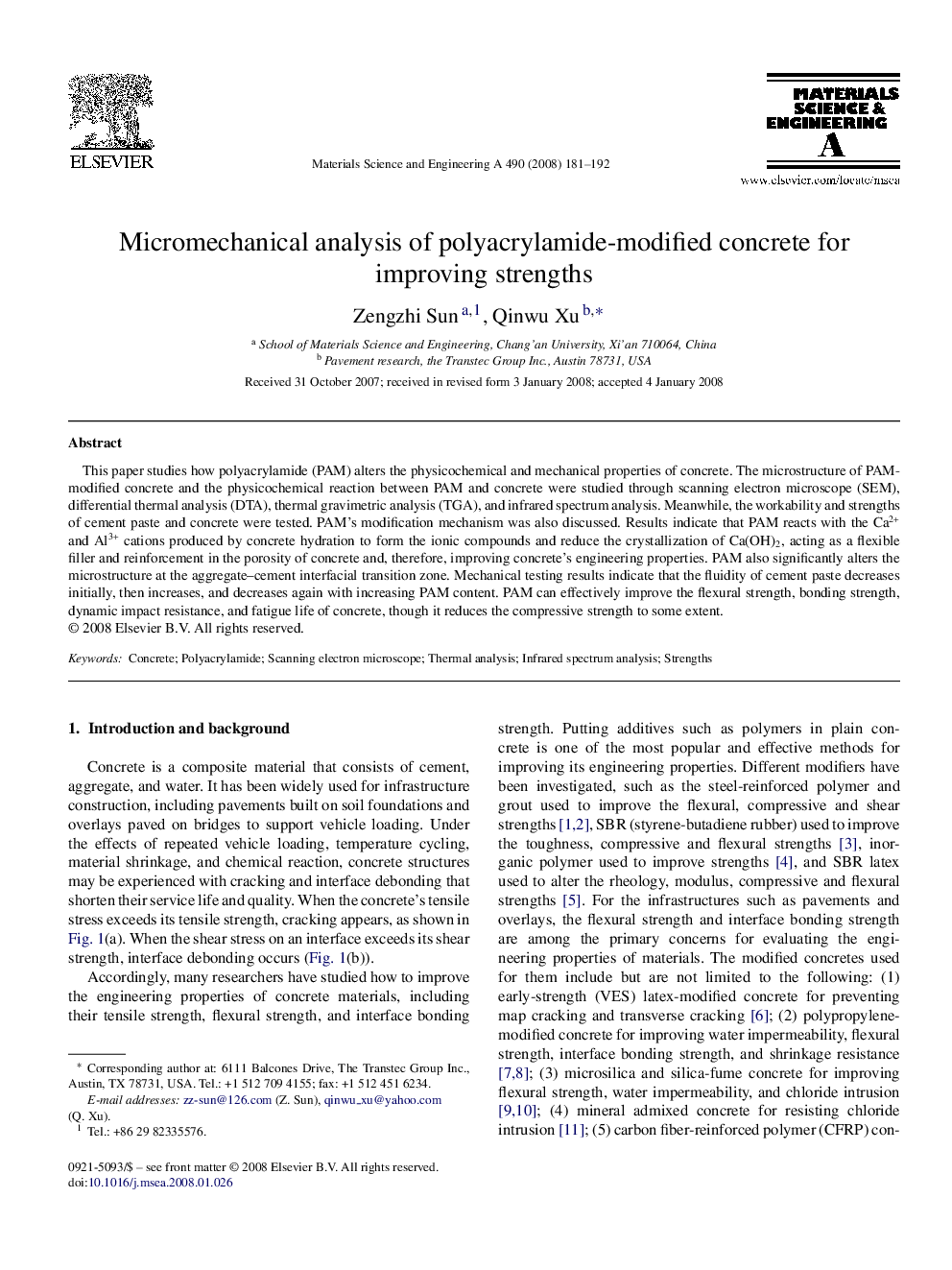 Micromechanical analysis of polyacrylamide-modified concrete for improving strengths