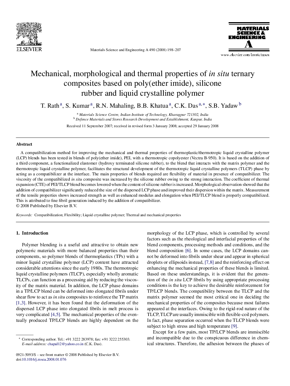 Mechanical, morphological and thermal properties of in situ ternary composites based on poly(ether imide), silicone rubber and liquid crystalline polymer