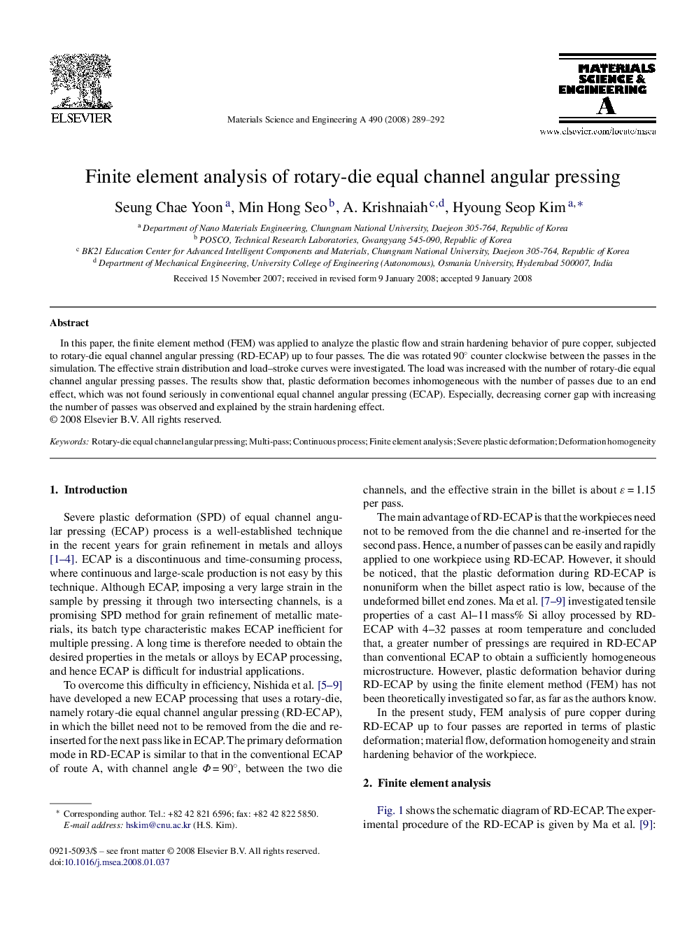 Finite element analysis of rotary-die equal channel angular pressing