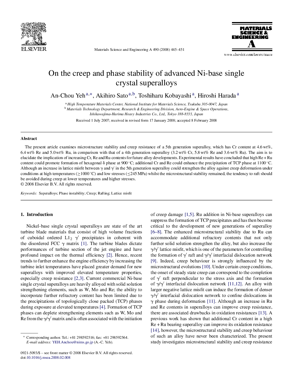 On the creep and phase stability of advanced Ni-base single crystal superalloys