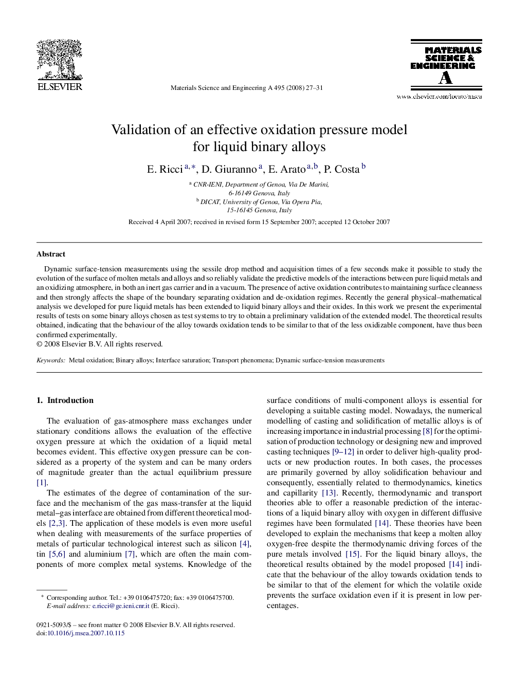 Validation of an effective oxidation pressure model for liquid binary alloys