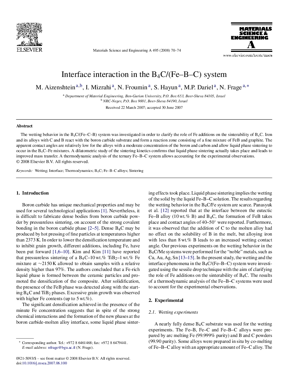 Interface interaction in the B4C/(Fe–B–C) system