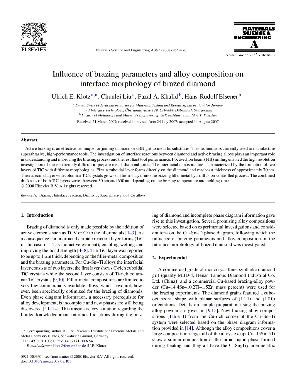 Influence of brazing parameters and alloy composition on interface morphology of brazed diamond