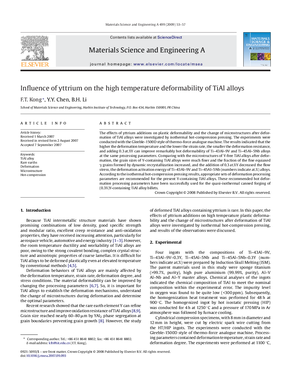 Influence of yttrium on the high temperature deformability of TiAl alloys