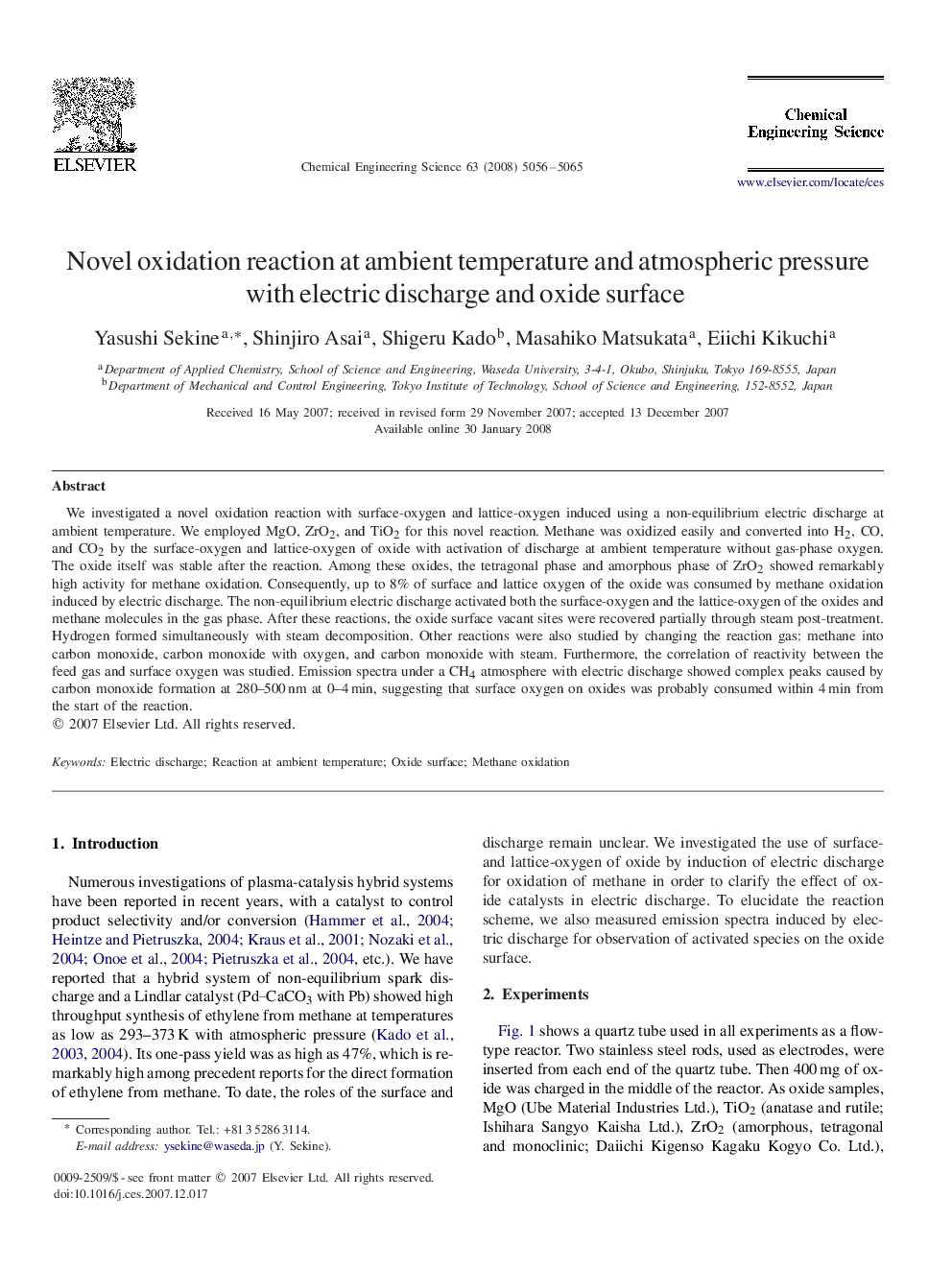 Novel oxidation reaction at ambient temperature and atmospheric pressure with electric discharge and oxide surface